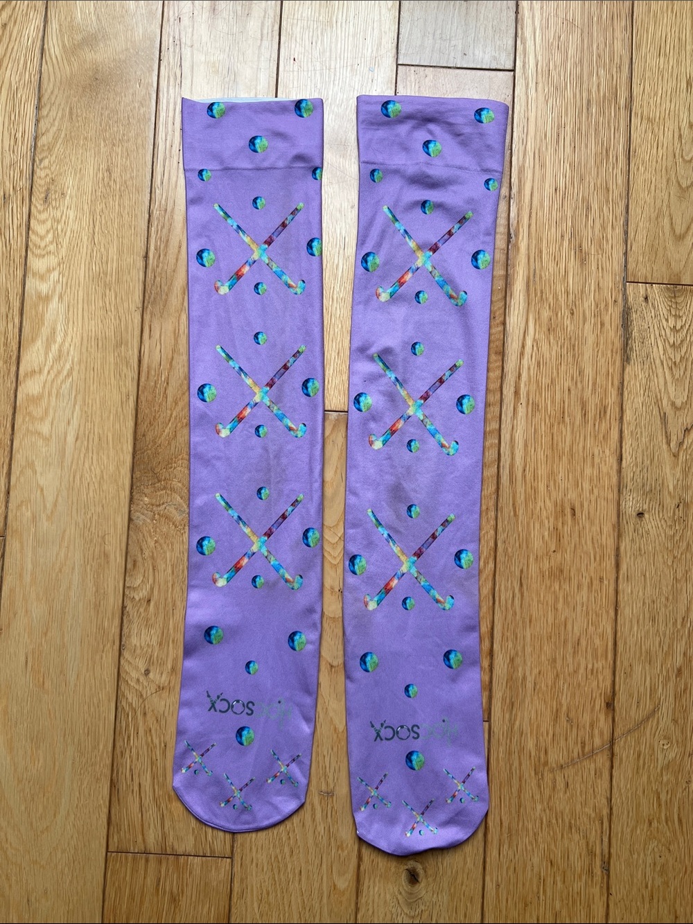 HOC SOCX Purple Field Hockey Sock Liner Colorful Field Hockey Stick & Ball Motif